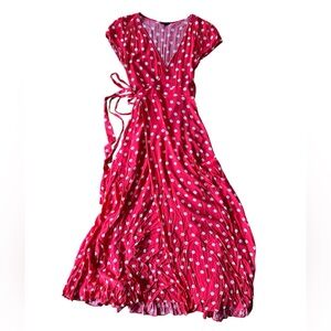Floryday Large Maxi Wrap Dress Red White Polkadot Flowy Picnic Photoshoot